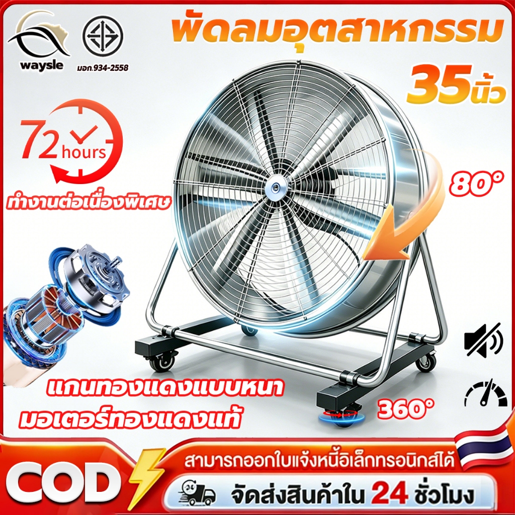 พัดลมโรงงาน 35นิ้ว พัดลมอุตสาหกรรม ขนาดใหญ่ ประหยัดไฟ แข็งแรงทนทาน เสียงเงียบ สำหรับโรงงาน ร้านอาหาร โกดัง กลางแจ้ง