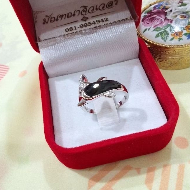 แหวนปลาโลมานิลแท้ กาญจนบุรี เงินแท้ 925 เคลือบทองคำขาว