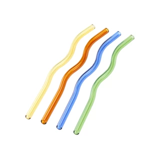 RikiRiki หลอดดูดน้ำ หลอดแก้ว สี แบบโค้ง หลอดดูดน้ำรักษ์โลก ผลิตจากแก้วคุณภาพสูง ดีไซน์ทรงคลื่น สวยงามสะดุดตา 5ชิ้น/แพ็ค