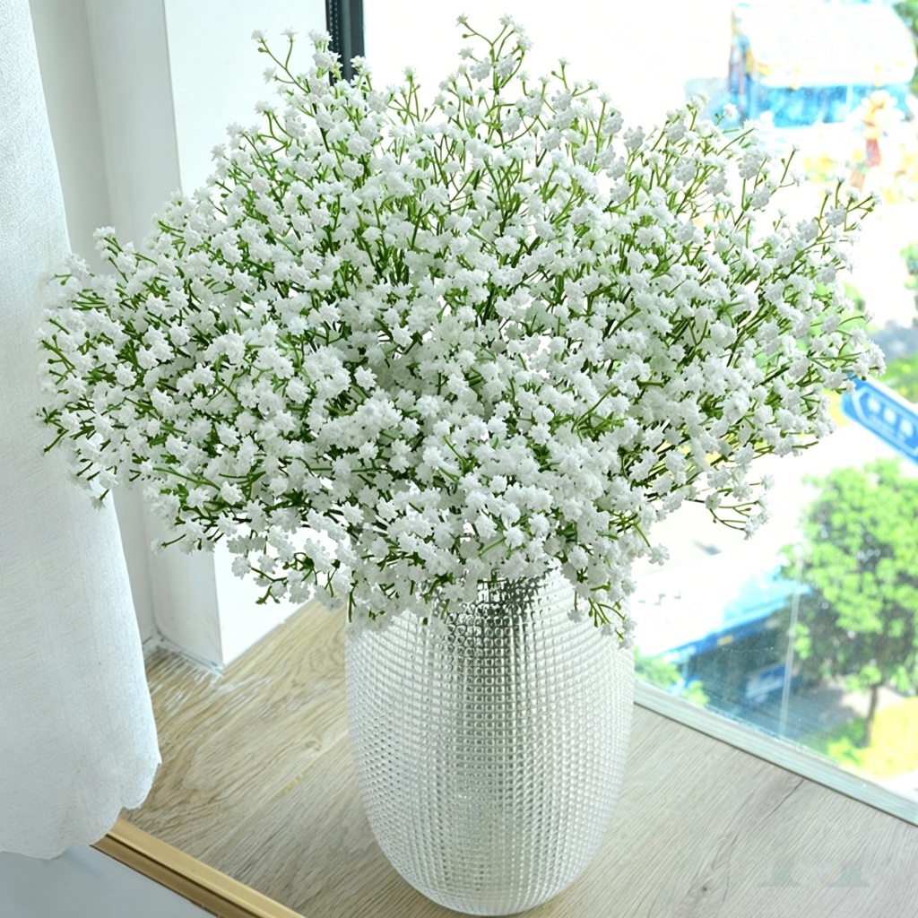 ช่อดอกยิปโซปลอม ยาว 30cm จัดช่อง่ายขึ้น ช่อแซมดอกไม้ปลอม ดอกยิปโซ ดอกไม้เล็ก สีขาว