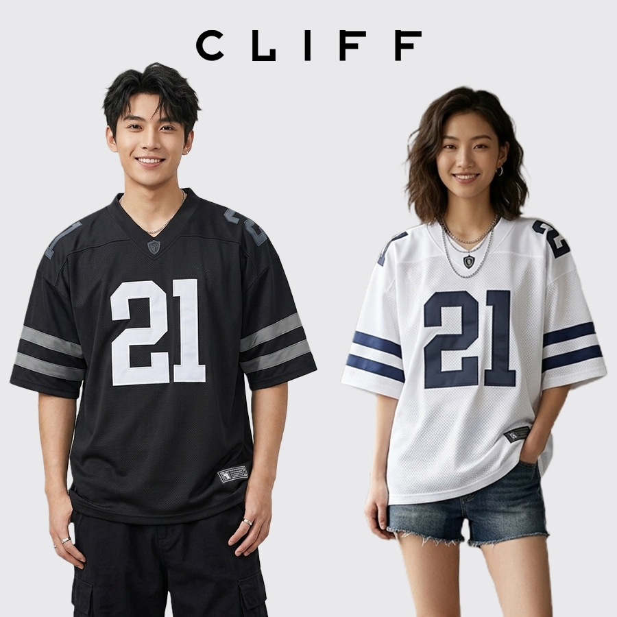 CLIFF แขนสั้นชาย สไตล์อเมริกัน คอวี แมทช์ลุคง่าย oversize