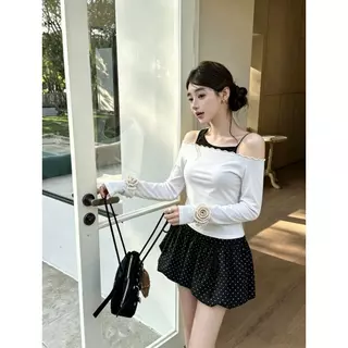 🥰wooha shop🥝เซตเสื้อเปิดไหล่แขนยาว 2 แบบ ใส่ได้ 2 สไตล์｜เปิดไหล่/ไหล่เดียว ทรงเข้ารูป ใส่แล้วผอม สบายไม่ร้อน พร้อมส่งกรุ