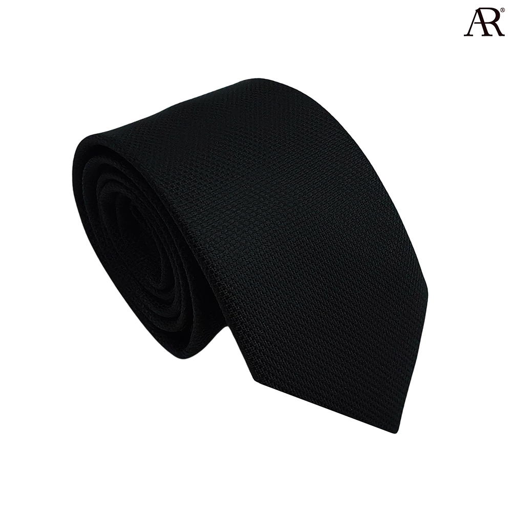 ANGELINO RUFOLO Necktie(NTM-NTMS-พื้นทอ080 / NTS-พื้นทอ067) เนคไทผ้าไหมทออิตาลี่คุณภาพเยี่ยม ดีไซน์ ลายพื้น สีดำ