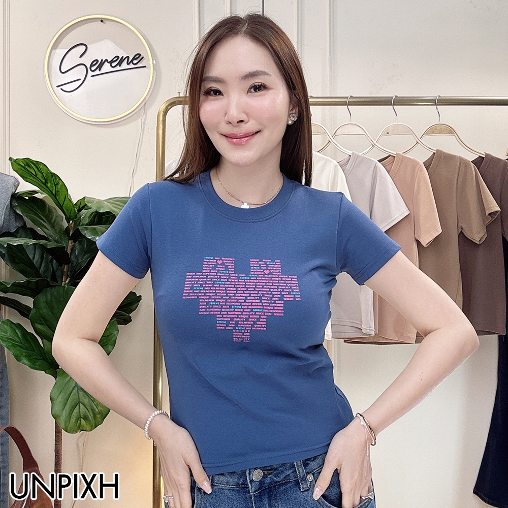 Serene's Choice เสื้อยืดคอกลม แขนสั้น ลายหัวใจพิกเซล สกรีนลายพรีเมียม มินิมอล สไตล์เกาหลี