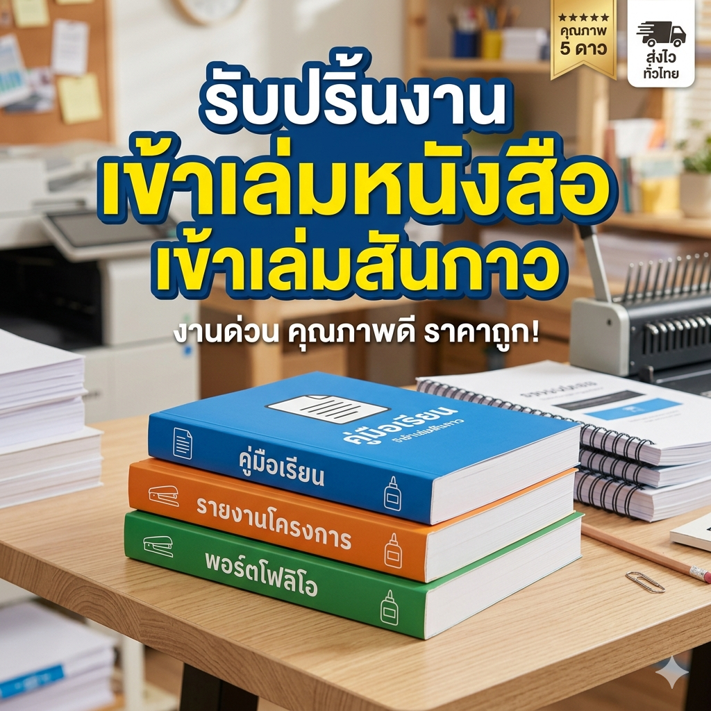 รับเข้าเล่มสันกาว เข้าเล่มหนังสือ พิมพ์หนังสือด่วน รับเข้าเล่มคู่มือต่างๆ หนังสือเรียน ส่งด่วน
