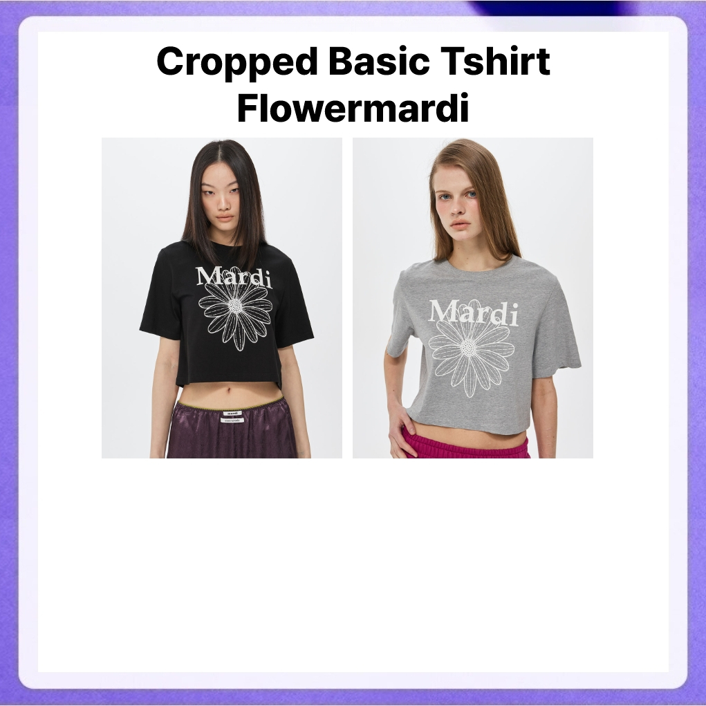 Mardi Mercredi Cropped Basic Tshirt Flowermardi (Grey White, Black White)