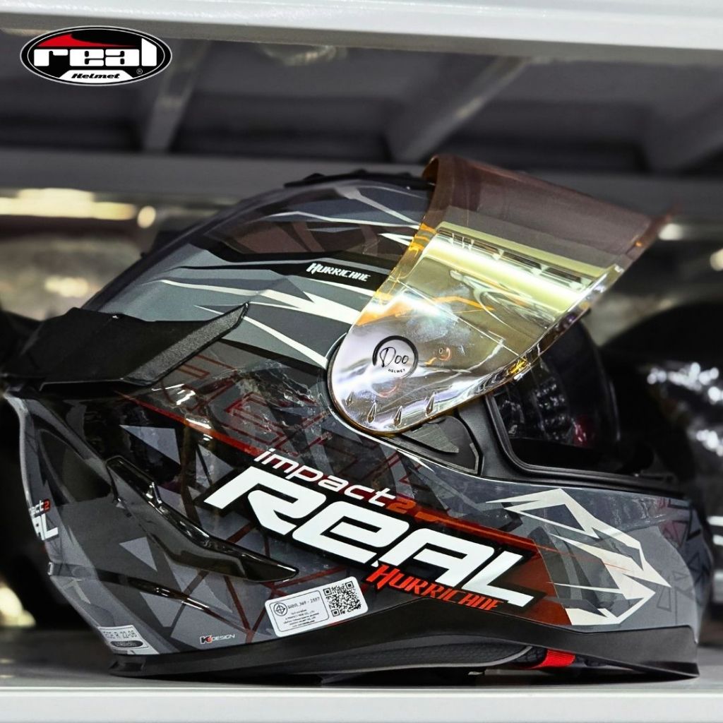 หมวกกันน็อคเต็มใบ Real Hurricane ลาย Impact II 2ชั้น รองรับการติดตั้งบลูทูธ ของแท้ ไซส์ S-XXL