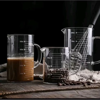 แก้วตวง​ทรงแก้ว ถ้วยตวง แก้วชง​ชา​ ชงกาแฟ​ เหยือกตวง แก้วมีหูจับ เข้าไมโครเวฟได้ 350ml 500ml 1000ml