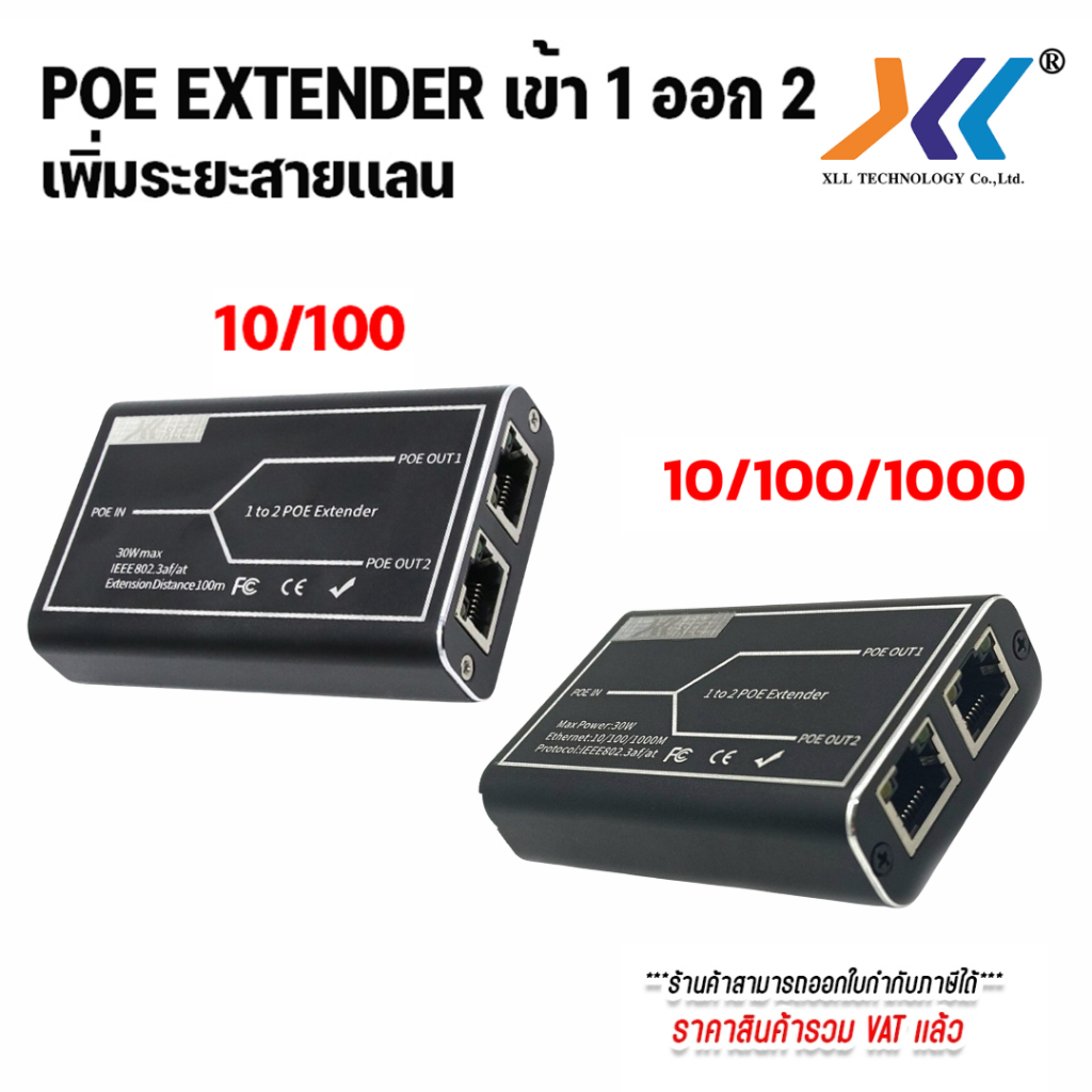 POE Extender 1ออก 2 30w 48v 10/100/1000 Mbps. อุปกรณ์เพิ่มระยะสายแลน 100 เมตร Passive Repeater