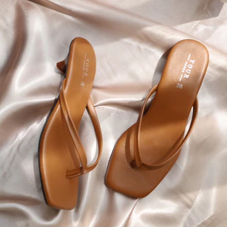 YOURSHOES Z17 (เท้าอวบ เท้ายาว +1ไซส์*) / รองเท้าส้นสูง 1นิ้ว รองเท้าหูหนีบ รองเท้าหนังนิ่ม