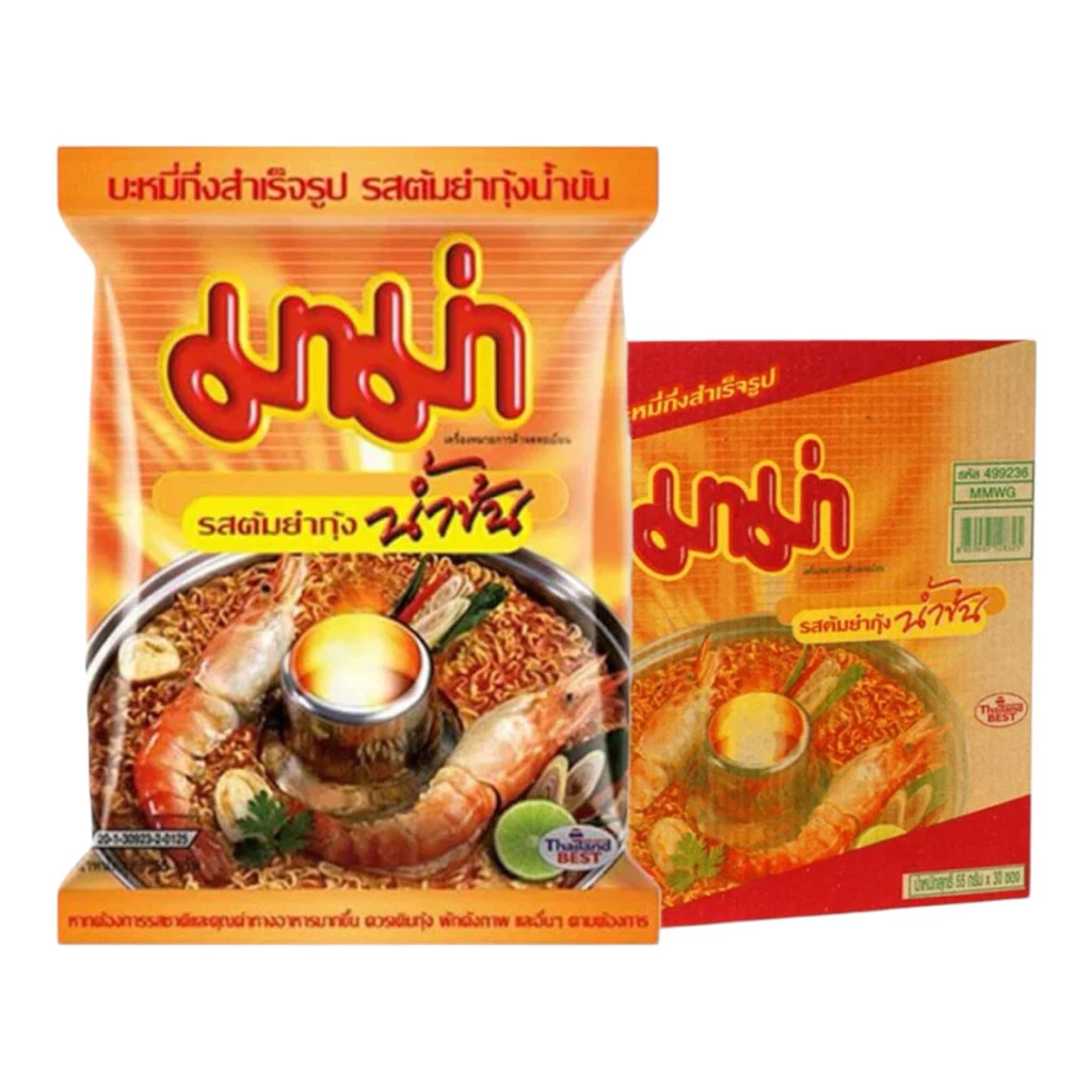 มาม่า MAMA บะหมี่กึ่งสำเร็จรูป รสต้มยำกุ้งน้ำข้น / รสต้มยำกุ้ง / รสหมูสับ / เส้นหมี่น้ำใส 1กล่อง 30ซอง เทน้ำร้อน ปิดฝา