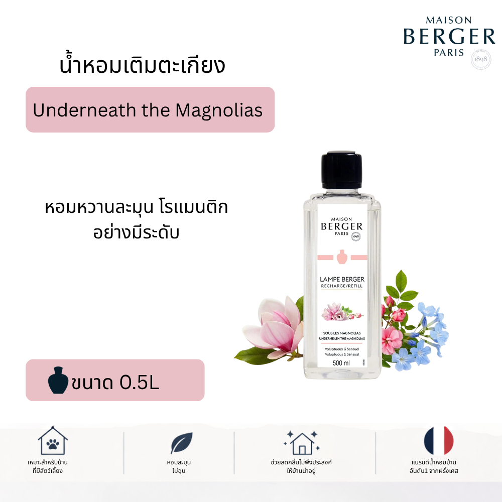 Maison Berger Underneath the Magnolias 500ml น้ำหอมตะเกียง กลิ่นหรู ดับกลิ่น ฟอกอากาศ Pet Friendly