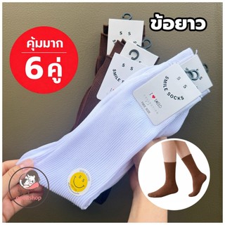 ถุงเท้าไนล่อน 6คู่ (สีขาว/สีน้ำตาล) ถุงเท้าข้อยาว ผ้าบางระบายอากาศ ใส่สบาย