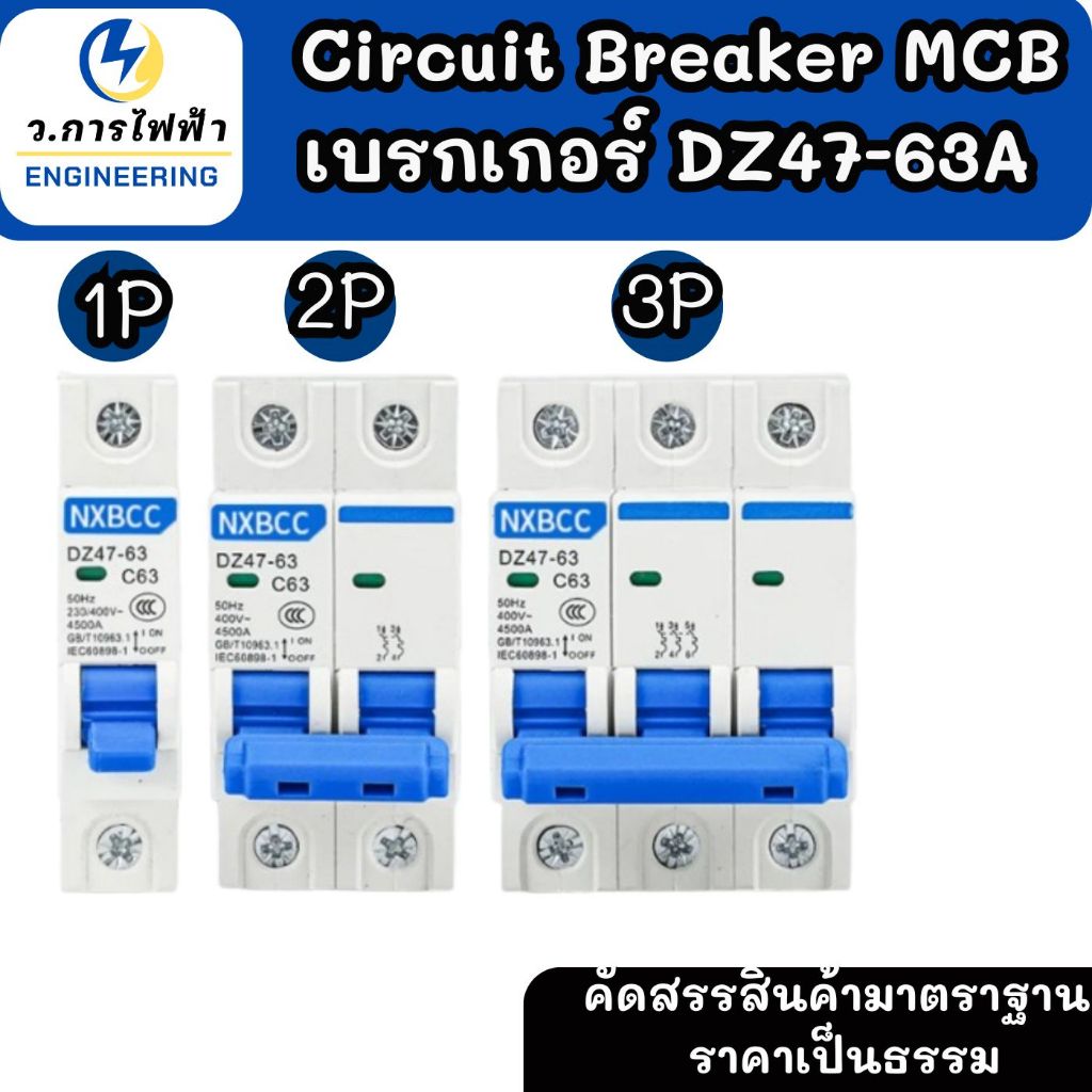 เซอร์กิตเบรกเกอร์ ลูกเซอร์กิต เบรคเกอร์ ลูกย่อย Circuit Breaker  MCB 1P 2P 3P