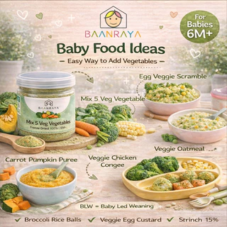 🌱🎃ผักรวม 5 ชนิด🌽🥬🥕100% ผงผักเด็ก 6M+ ฟรีซดราย ❄️ไฟเบอร์สูง | Mixed 5 Veg Powder Baby Food Baan Raya
