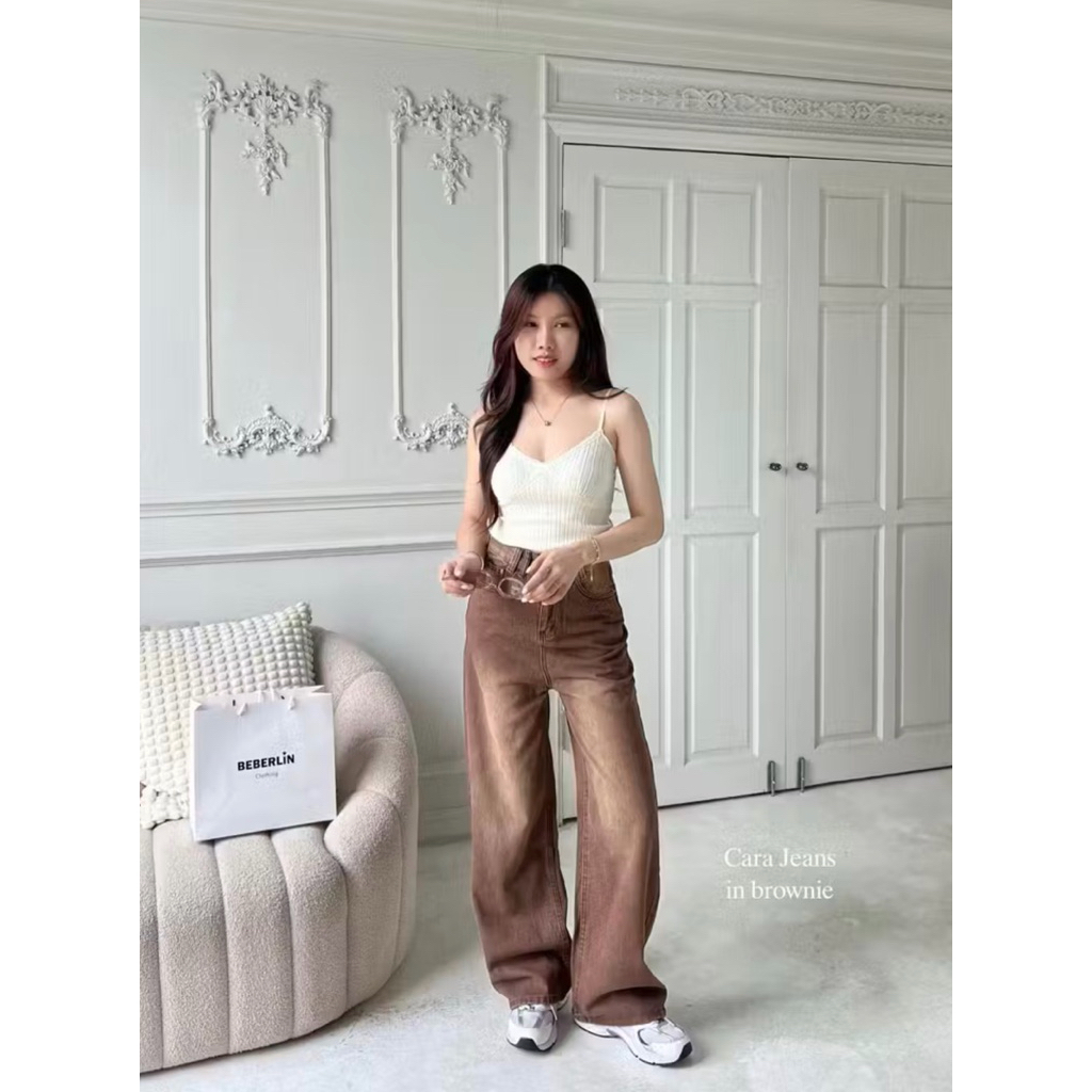 💖ส่งต่อมือสอง💖กางเกงยีนส์ ขากระบอกกลาง สีเฟด Brownie ไซส์ 2xL (Beberlin รุ่น Cara Jeans)