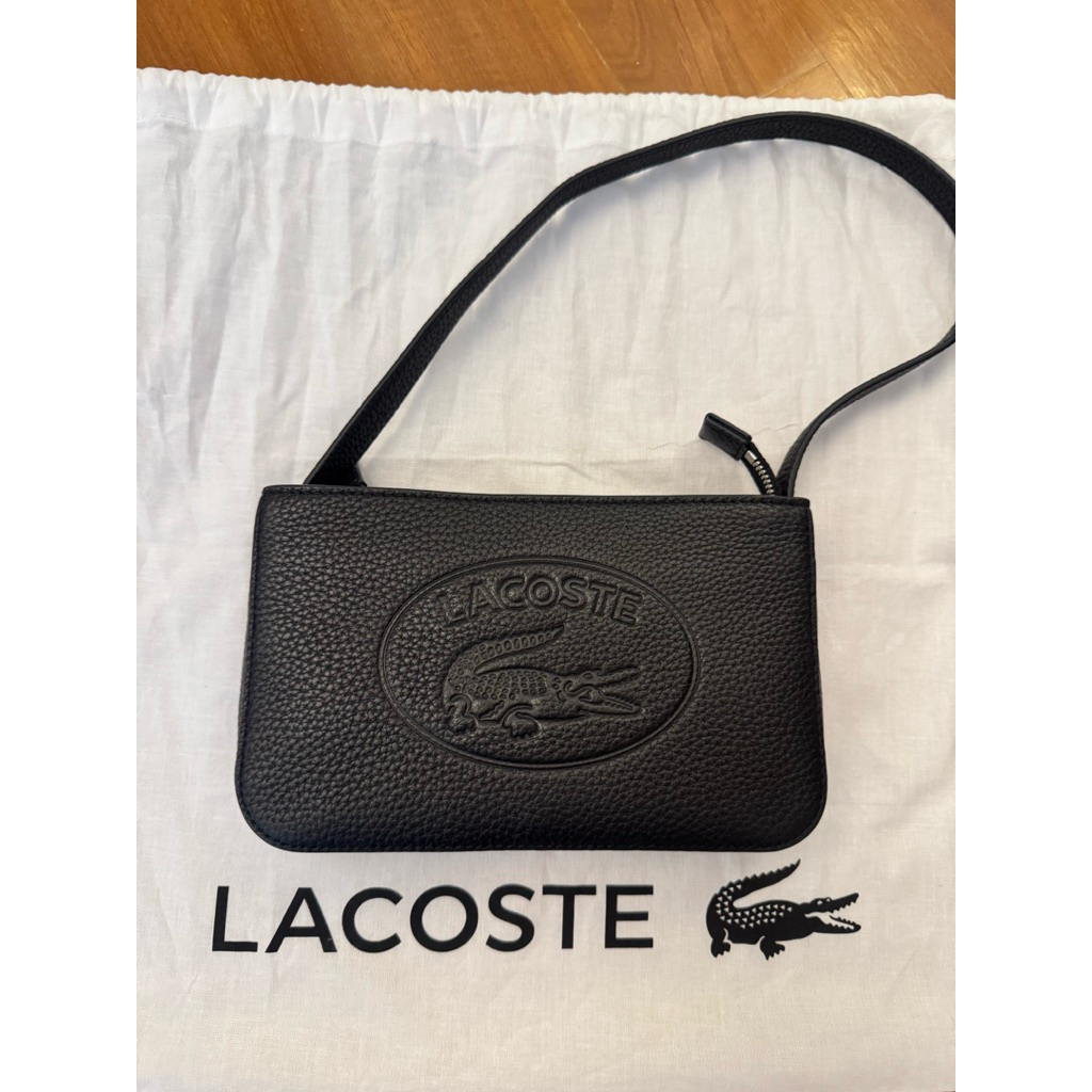 กระเป๋า Lacoste Women's Croco Crew Grained Leather Zip Shoulder Bag (Lacoste Baguette Bag Croco Crew