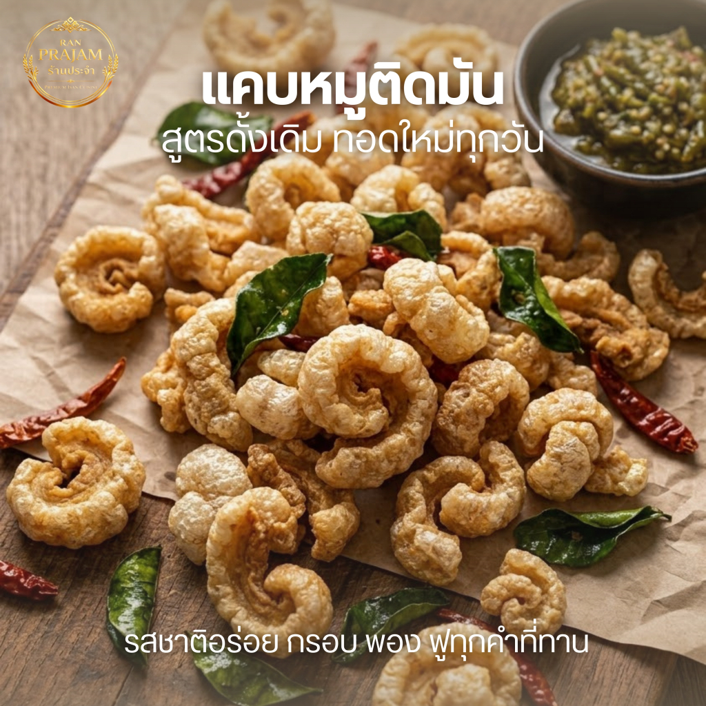 แคบหมูติดมัน สูตรต้นตำรับผู้ดีอีสาน ขนาด 500 กรัม กรอบ พอง ฟูทุกคำที่ทาน