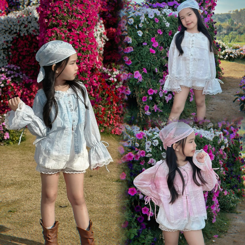 เสื้อเชิ้ตลูกไม้ แขนยาวคอบัว