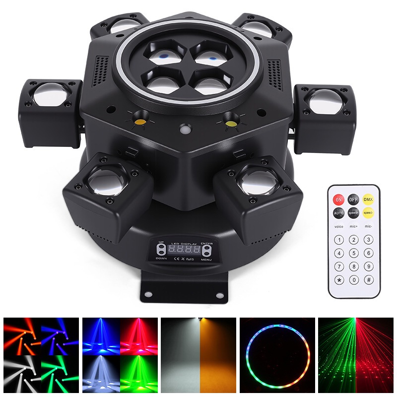 ไฟมูฟวิ่ง 6 แขน RGB Bee Eye Moving Head 360° DMX512 Auto Sound ไฟดิสโก้ DJ Stage Light เอฟเฟคจัดเต็ม