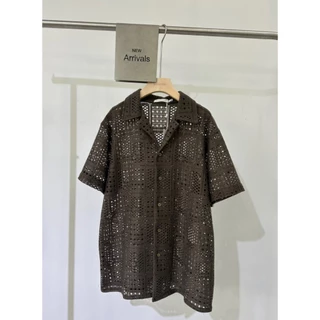 #ป้าย เสื้อเชิ้ตลูกไม้ชายสไตล์มินิมอล รุ่น N049 เท่แบบไม่ต้องพยายาม! เสื้อเชิ้ตลูกไม้ถักลาย