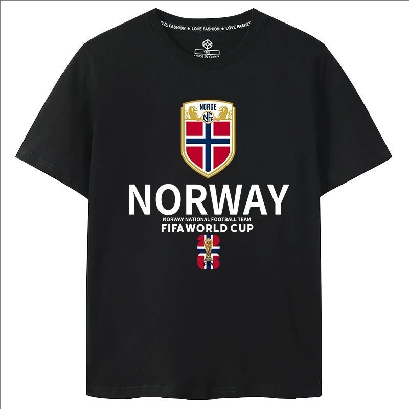 ทีมนอร์เวย์ World Cup Short sleeved T-shirt ฤดูร้อนใหม่ฟุตบอลโลกแฟชั่นด้านบน เชียร์ทีมที่ชอบ ระบายอากาศสบาย ๆ