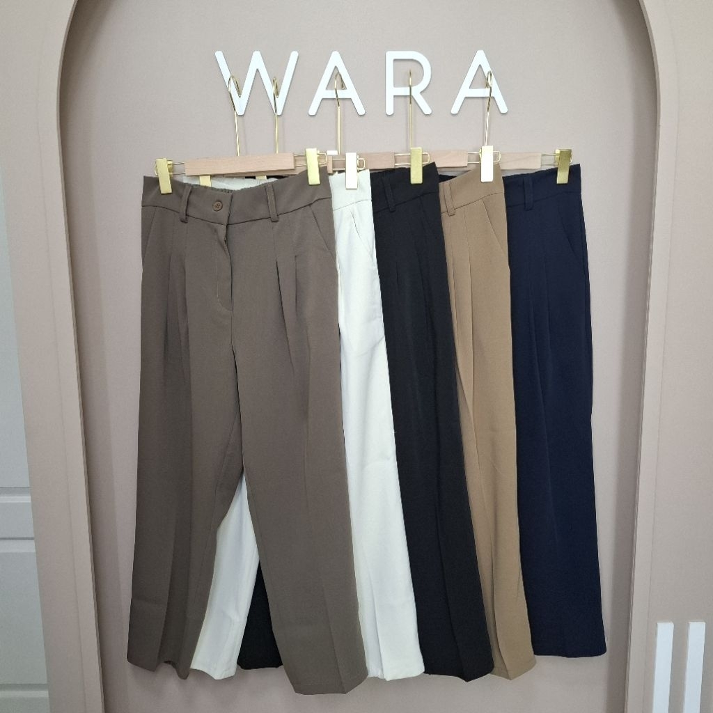 [ L1 ] WARA กางเกงขายาวจีบคู่ กระดุมหน้า สม็อคหลัง ผ้าลิลลี่พรีเมี่ยม