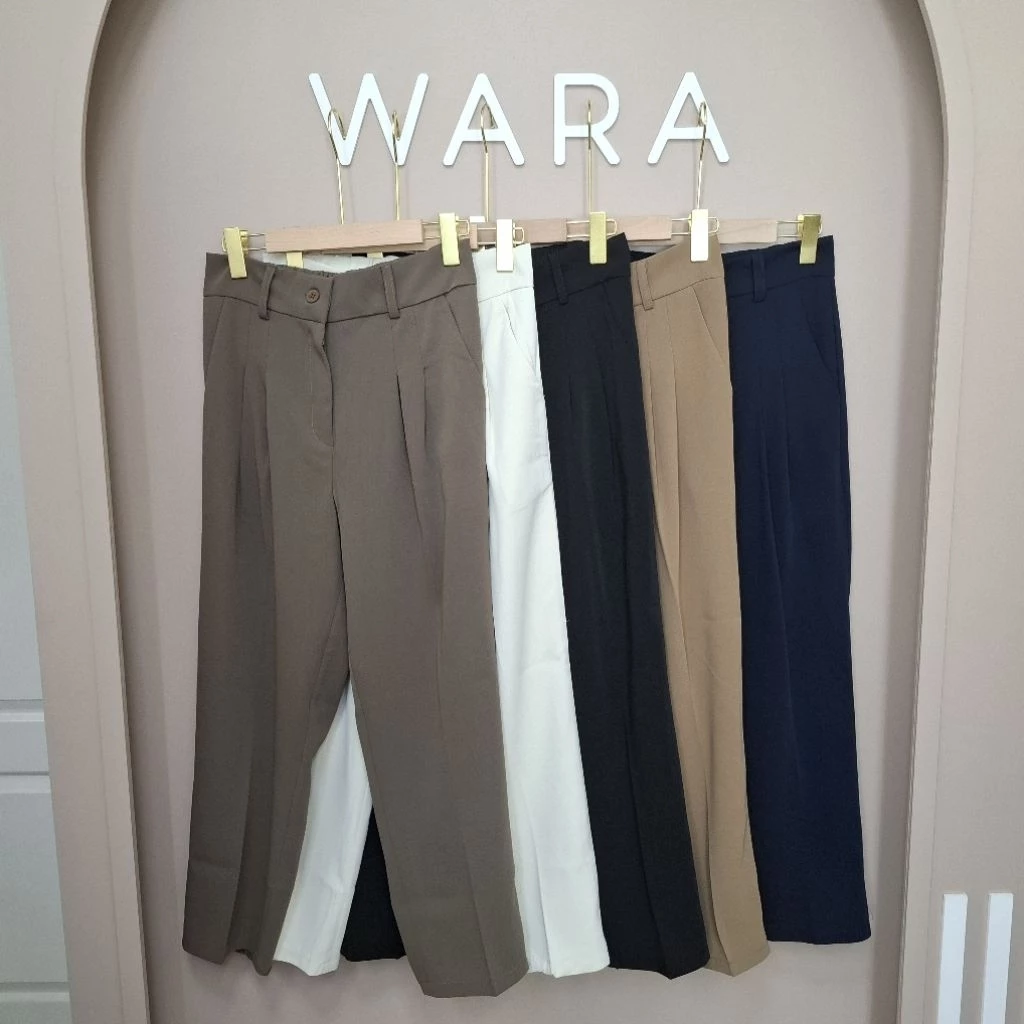[ L1 ] WARA กางเกงขายาวจีบคู่ กระดุมหน้า สม็อคหลัง ผ้าลิลลี่พรีเมี่ยม