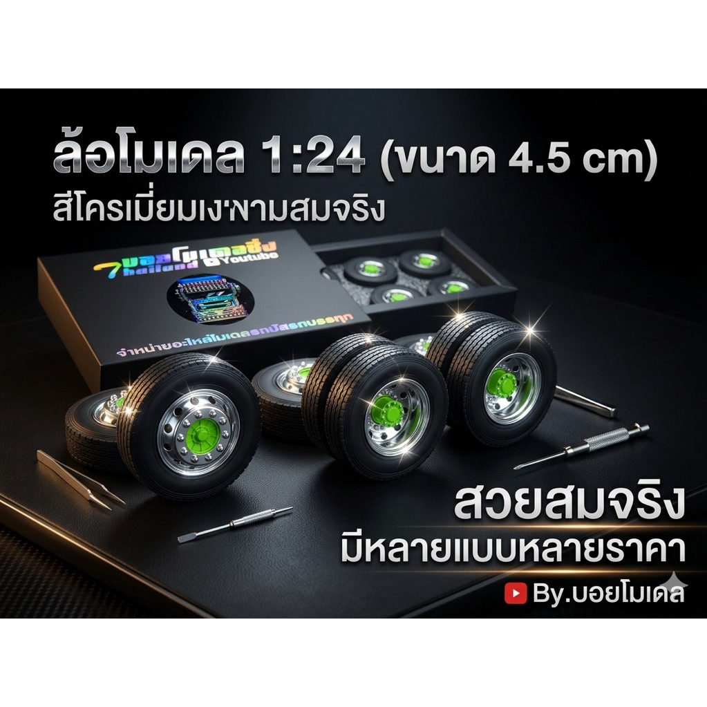 ล้อโมเดลรถบรรทุกสเกล1:24 เส้นผ่านศูนย์กลาง 4.5 cm