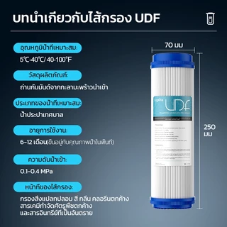 ไส้กรองน้ำ UDF (GAC) ขนาด 10 นิ้ว สำหรับเครื่องกรองน้ำหลายยี่ห้อ กำจัดคลอรีนและกลิ่น 2 ชิ้น ID800