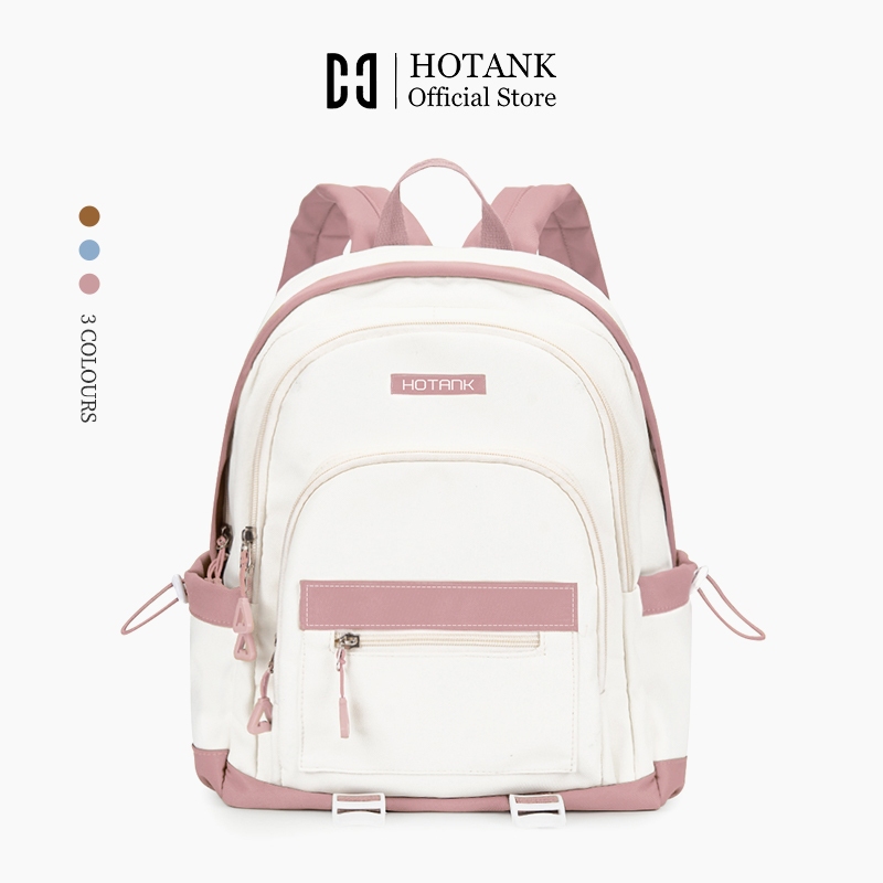 HOTANK กระเป๋าเป้นักเรียนหญิง ผ้าใบ หลายช่อง ความจุมาก ใส่หนังสือและของใช้ได้ครบ