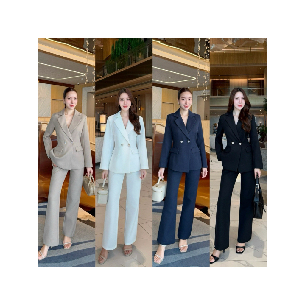 AI8 งานป้าย Charissa Set ชุดเซ็ทเสื้อสูท+กางเกงขายาว ชุดสูทผู้หญิง สำหรับผู้หญิง สาวอวบ เสื้อผ้าแฟชั่นผู้หญิง ไซส์ S-2XL