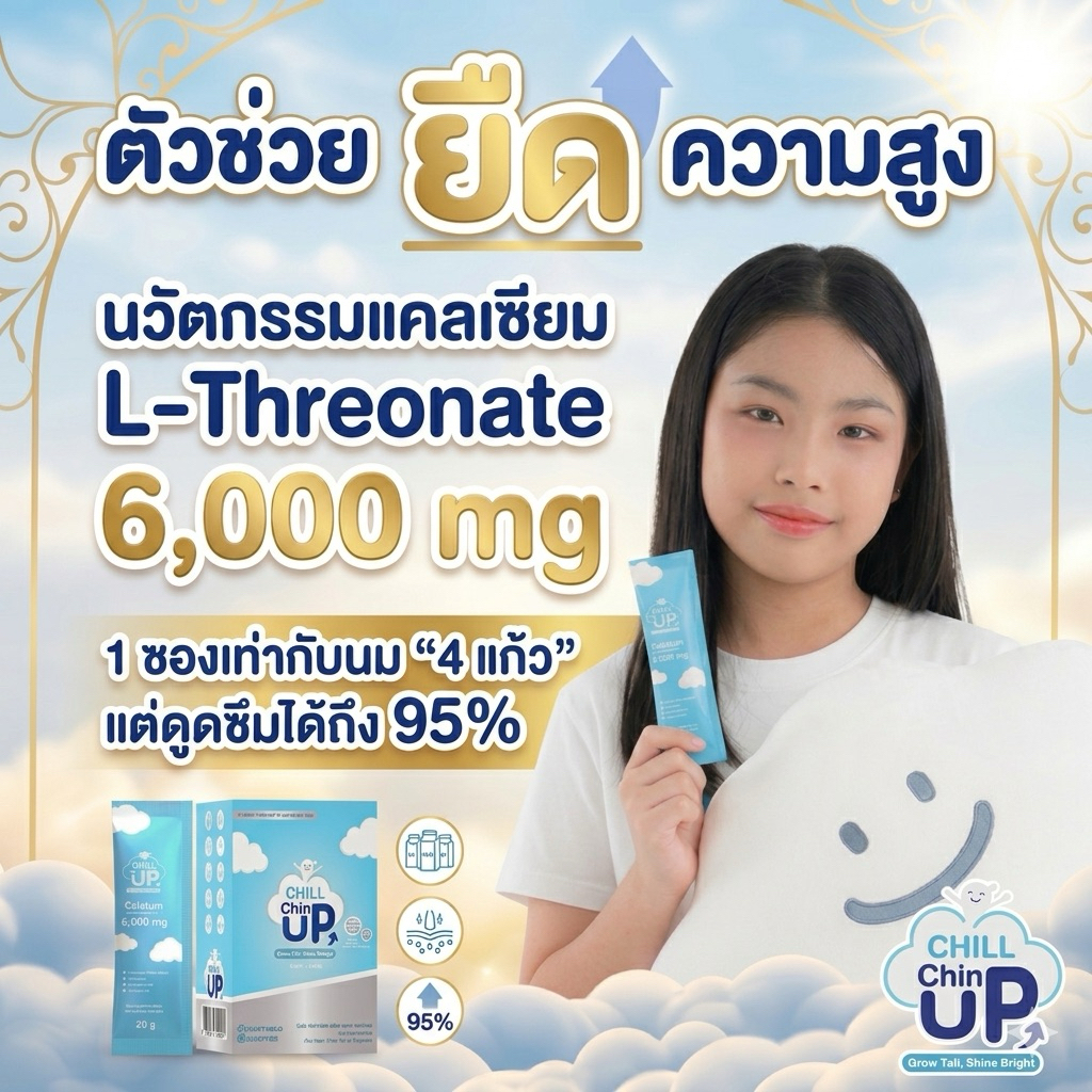 [1ซอง] เจลลี่แคลเซียม  L-Threonate 6,000 mg /1 ซอง เท่ากับนม4 แก้ว และ ดูดซึมได้ถึง 95%-Chill Chin UP Jelly Plus