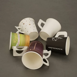 50 ใบ แก้วกาแฟกระดาษมีหูจับ 6.5oz / 8.5oz แก้วกระดาษร้อน สำหรับ Takeaway ใช้แล้วทิ้ง แก้วกาแฟพกพา