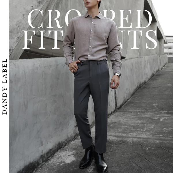 DANDY LABEL กางเกงสแลคผู้ชาย ทรงเต่อ ทรงครอป ปลายสอบ เอวยืดซ่อน Cropped Fit Pants ใส่สบาย ผ้ายืด