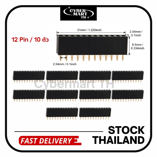 Pin Header 2.54mm Female (12 Pin) (10 ตัว) พร้อมส่ง