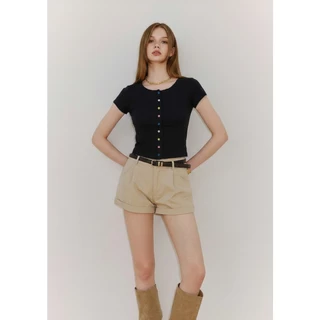 B&R พร้อมส่ง เสื้อยืดแขนสั้นคอกลมสำหรับผู้หญิง เสื้อครอปเข้ารูปไซส์ใหญ่ ปุ่มสีสันสดใสสไตล์เรโทร ขนาด M-2XL