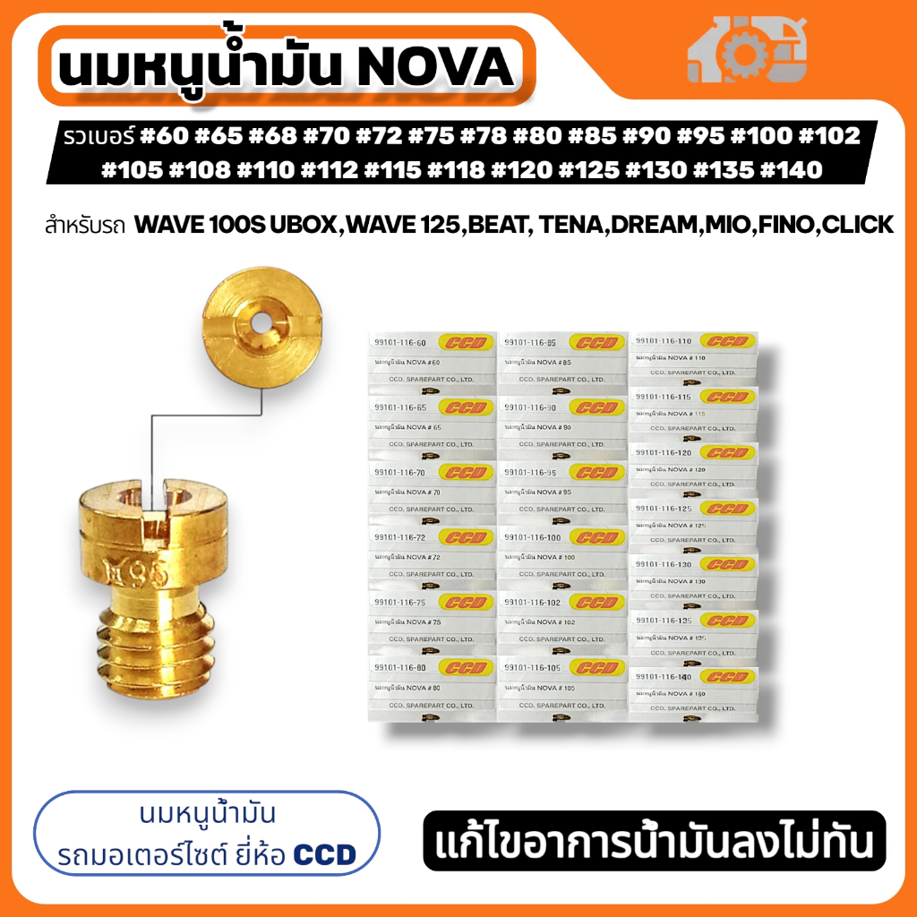 CCDผลิตในไทย นมหนูน้ำมัน NOVA รวมเบอร์ สำหรับรถ: WAVE 100S UBOX,WAVE 125,BEAT, TENA,DREAM,MIO,FINO,CLICK