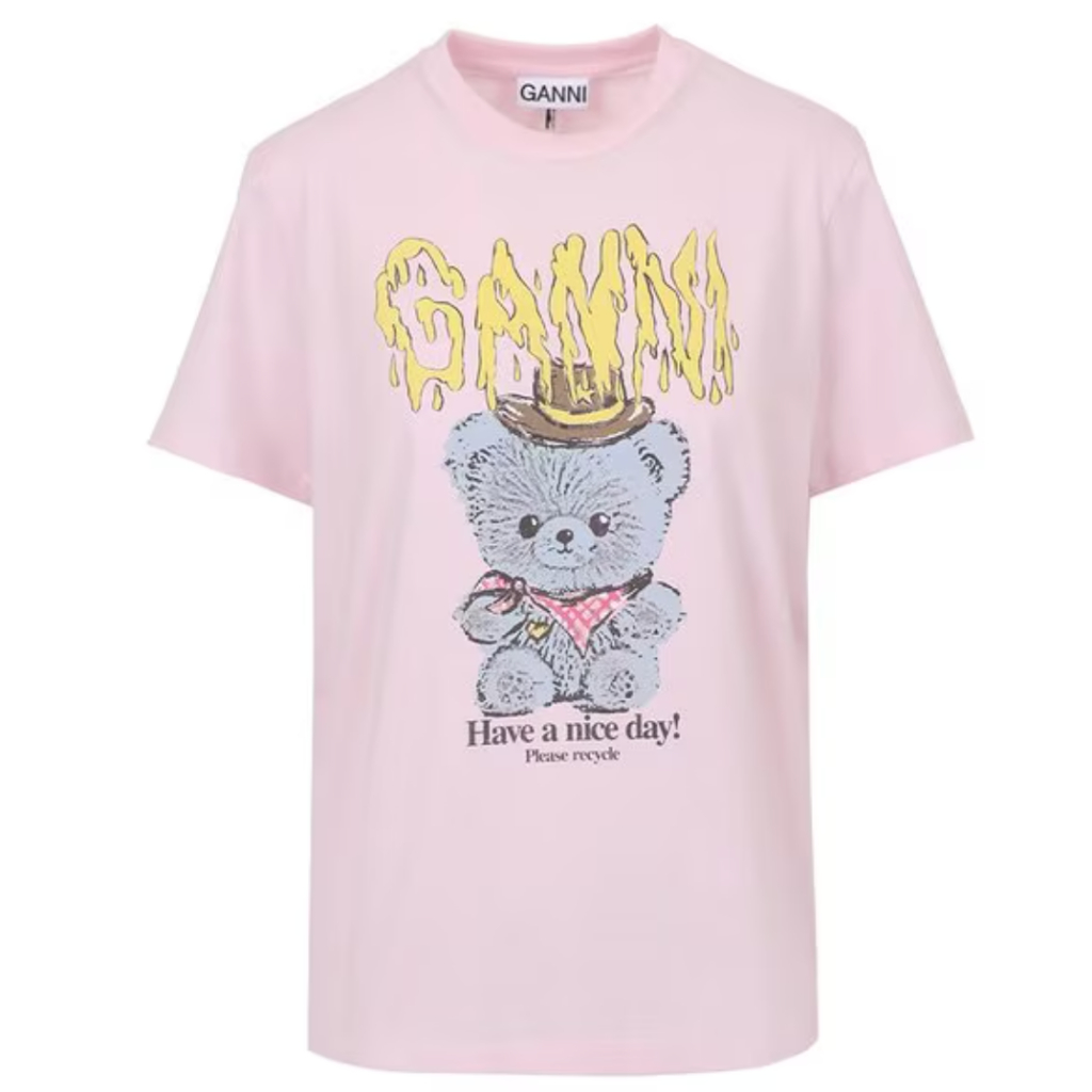 (ส่งด่วน) พร้อมส่ง Ganni เสื้อยืดลายหมี สีชมพู