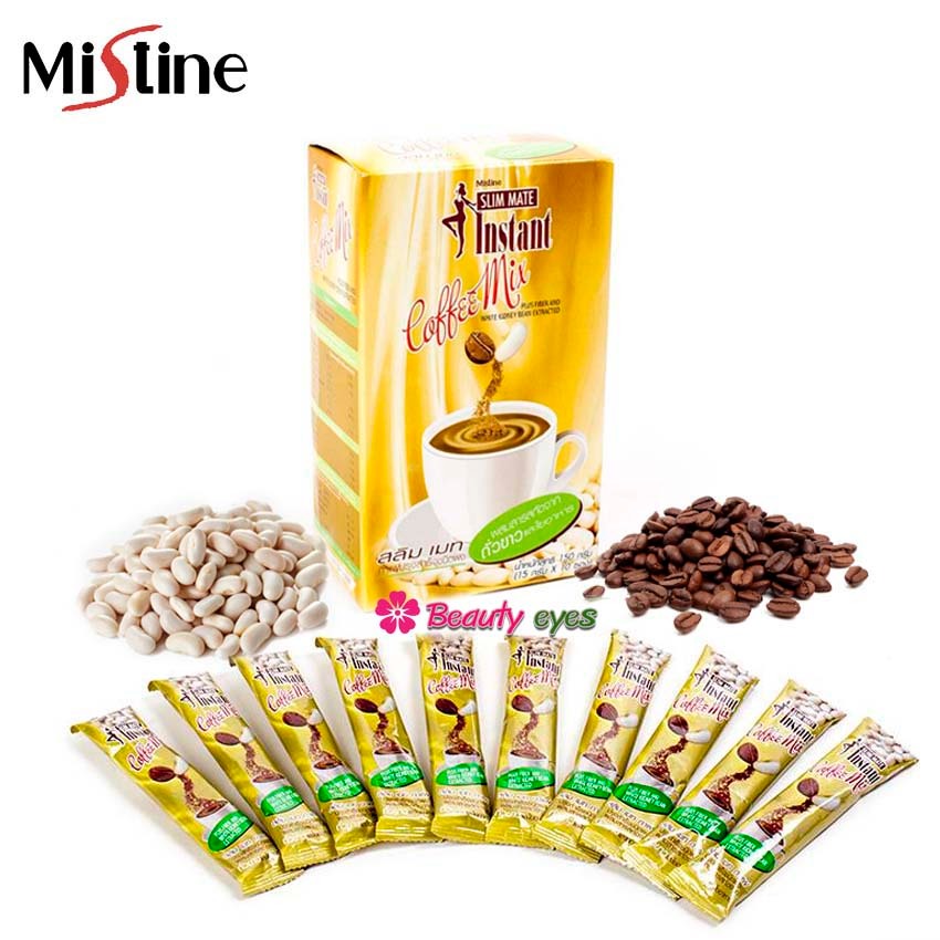 Mistine Slim Mate Insant Coffee Mix 150g. มิสทิน สลิม เมท อินสแตนท์ คอฟฟี่ มิกซ์ กาแฟ ผสมใยอาหารและสารสกัดจากถั่วขาว 1 ก