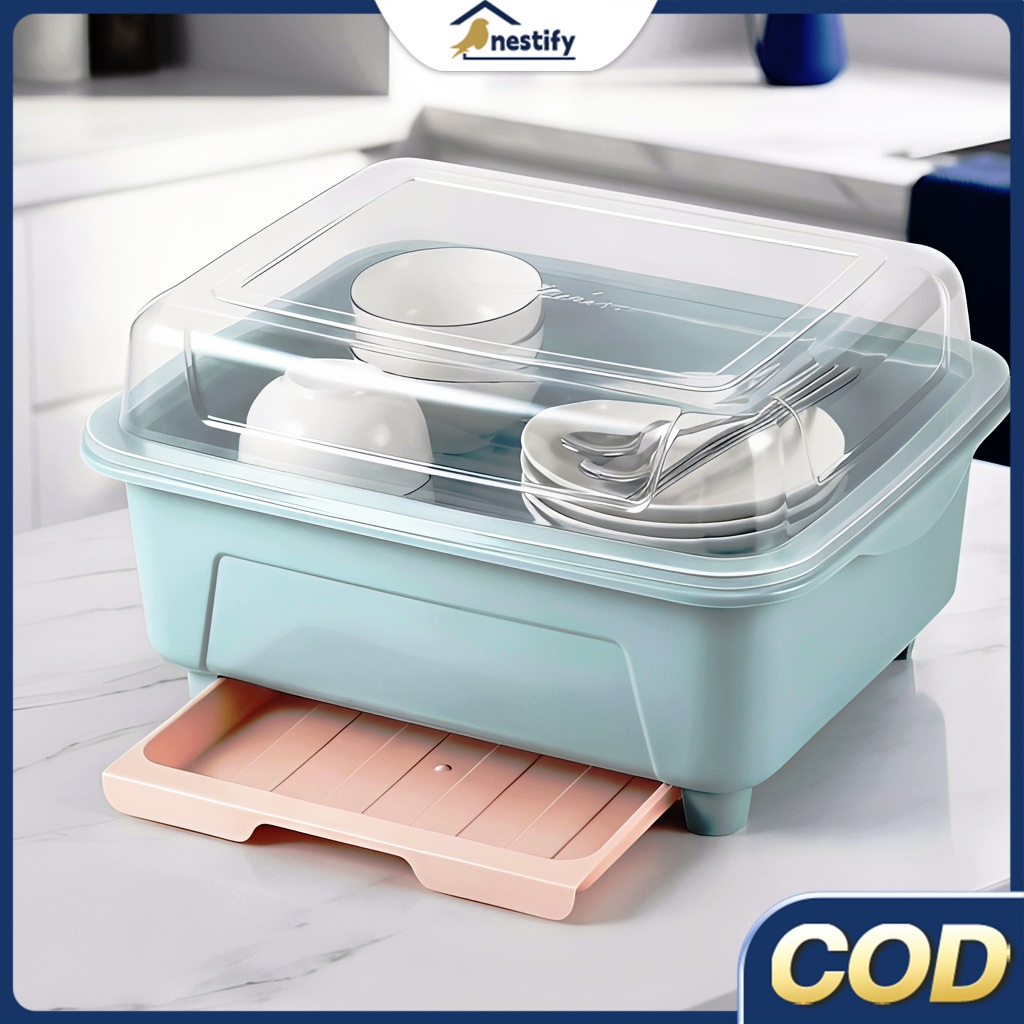 Nestify ที่คว่ำจาน ที่คว่ำจานทรงโค้งมน (มีฝาปิด) กันฝุ่นละออง กันแมลง พลาสติก กล่องเก็บจาน ที่คว่ำจานมีฝาปิด