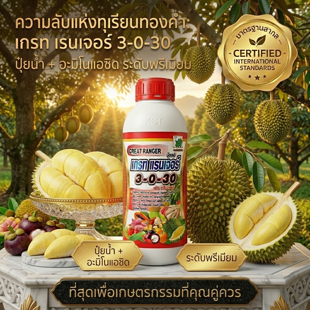 ปุ๋ยน้ำ NPK เต็มสูตร 3-0-30 + อะมิโนแอซิด ปุ๋ยเกรท แรนเจอร์ ตราช้างเก้ายอด ปุ๋ยน้ำระดับพรีเมี่ยม กิน