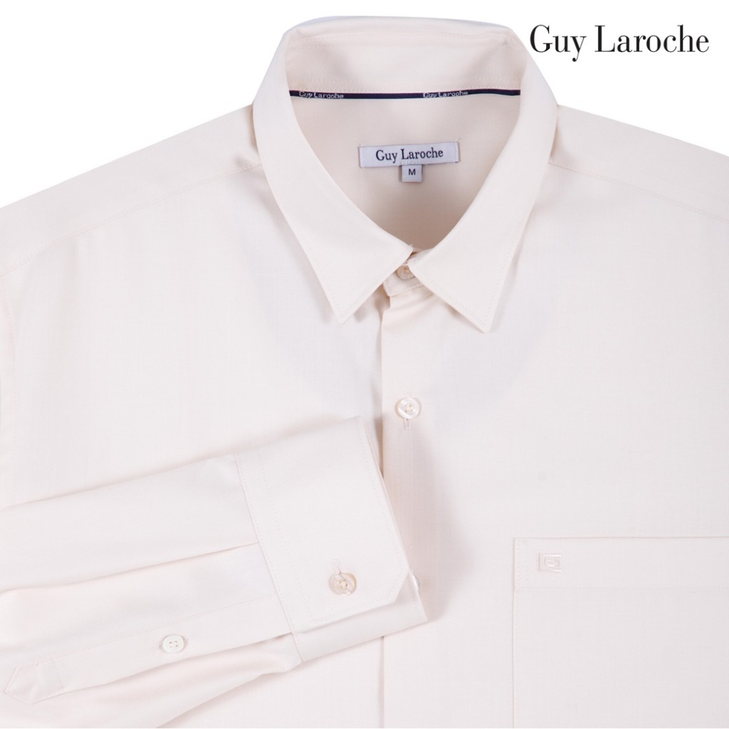 Guy Laroche เสื้อเชิ้ตแขนยาวสีครีม ผ้า Polyester ยับยาก อยู่ทรงสวย ทรง SLIM FIT รุ่น BAB6200S6CR