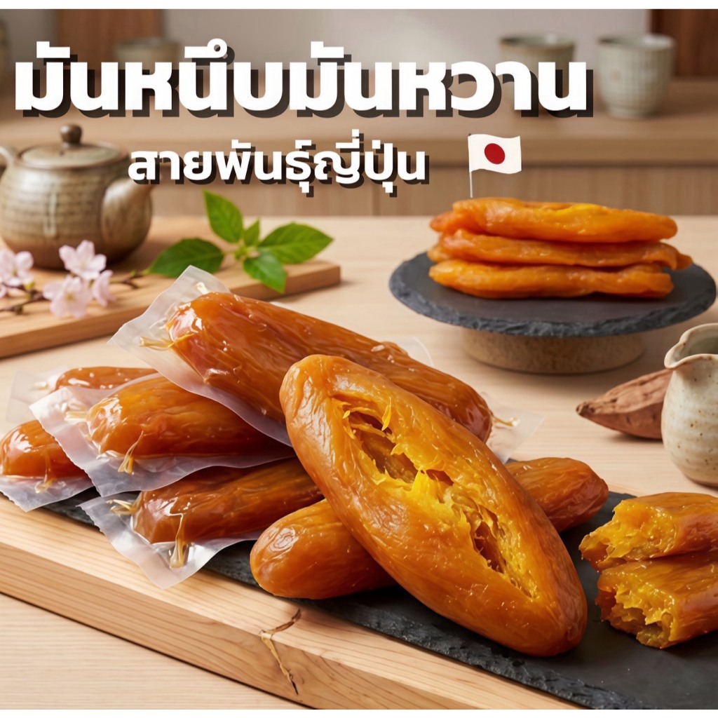 มันหนึบอบนึ่งญี่ปุ่น 250g 500g 1000g หวานธรรมชาติ หนึบ ไม่ใส่น้ำตาล ไม่ผสมแป้ง หัวใหญ่ เคี้ยวเพลิน