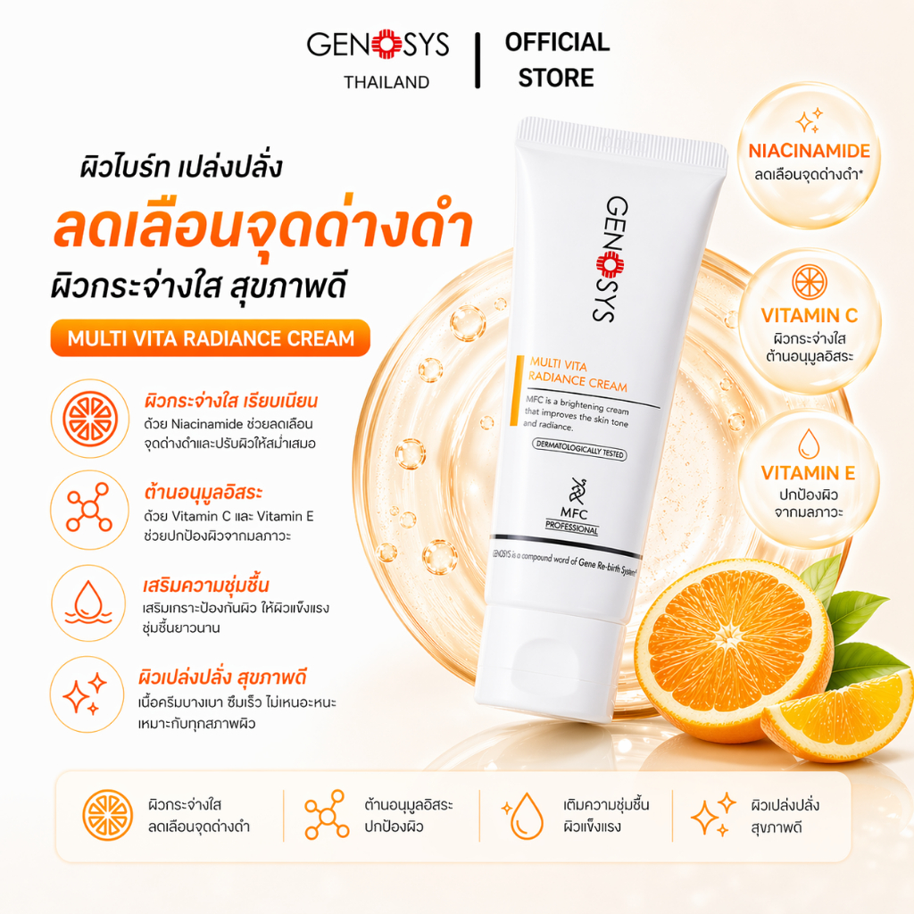 GENOSYS Multi Vita Radiance Cream ครีมบำรุงผิวหน้า วิตามิน 12 ชนิด ผิวดูกระจ่างใส ชุ่มชื้น 50G