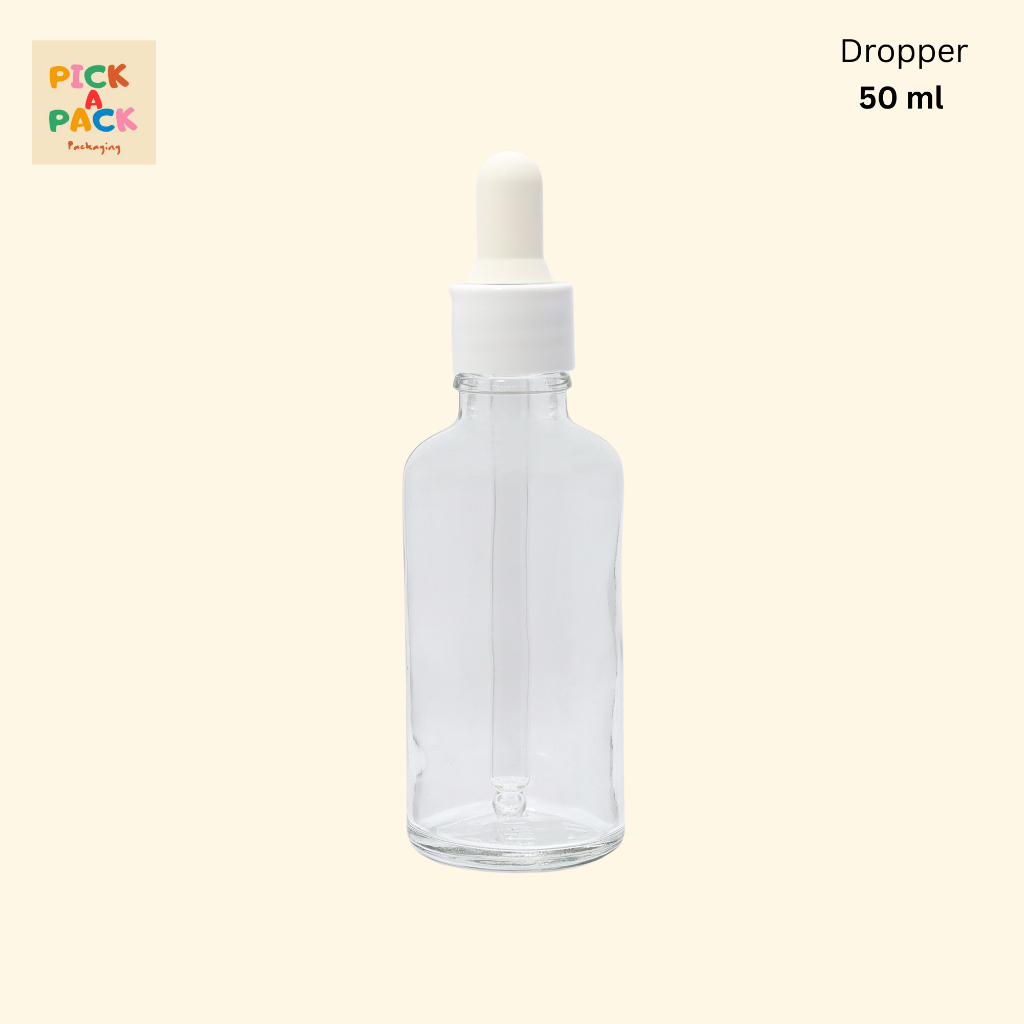 (พร้อมส่ง) ขวดดรอปเปอร์สีใสจุกขาว 50 ml สำหรับ Hair Tonic, ขวดเซรั่ม ขวดน้ำมันหอมระเหย Clear Glass Dropper Bottle