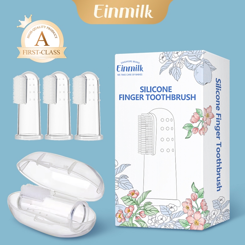 Einmilk แปรงสีฟันเด็กแบบสวมนิ้วพร้อมเคส แปรงสีฟันนิ้วสำหรับทำความสะอาดช่องปากเด็กที่ปราศจาก
