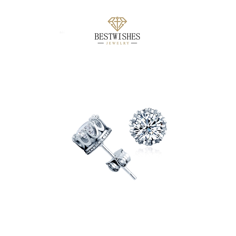 BW jewerly ต่างหูมงกุฎ ต่างหูเพชร moissanite ต่างหูระดับไฮเอนด์ ต่างหูแฟชั่น E014H