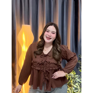 เสื้อพลัสไซส์ รุ่น ง65 Layer Blouse อกใหญ่ใส่ได้ เสื้อสาวอวบ ผูกโบว์ แขนยาว ทรงปล่อย ใส่สบาย ไม่รัด