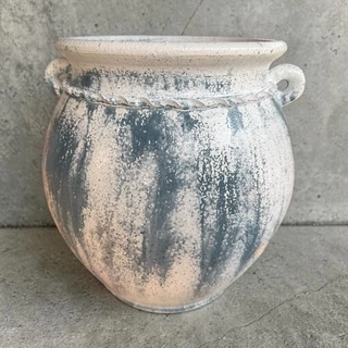 Flowerpot กระถางดินเผาทรงโอ่งอ้วนปากบาน มีหู 2 หู สีวินเทจสไตล์ ขนาด 33 X 31 cm.